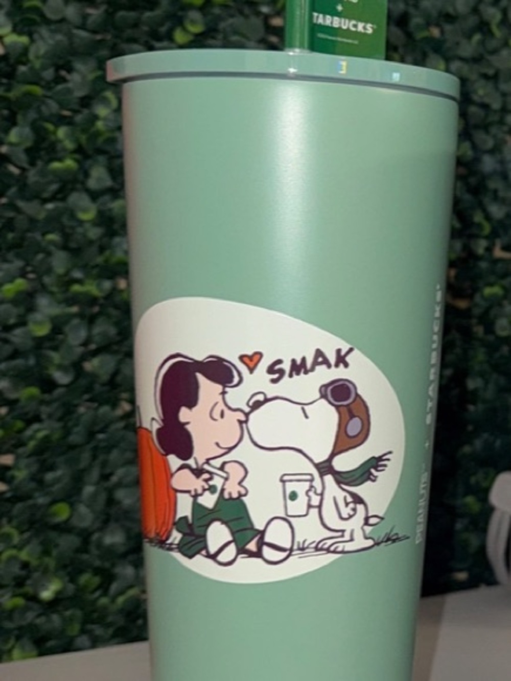 Starbucks x Peanuts Snoopy & Lucy Green Reusable Tumbler w/ Lid & Straw